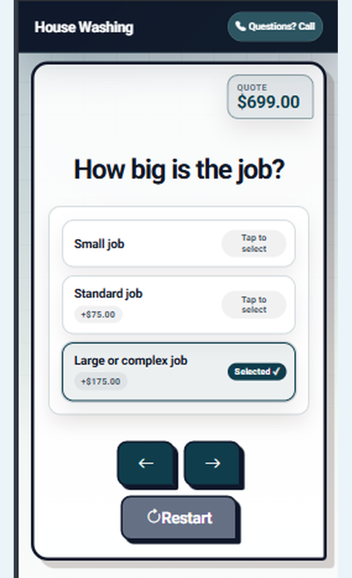 Quote link package choice screen