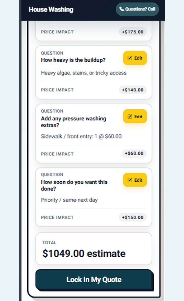 Quote link review and price screen